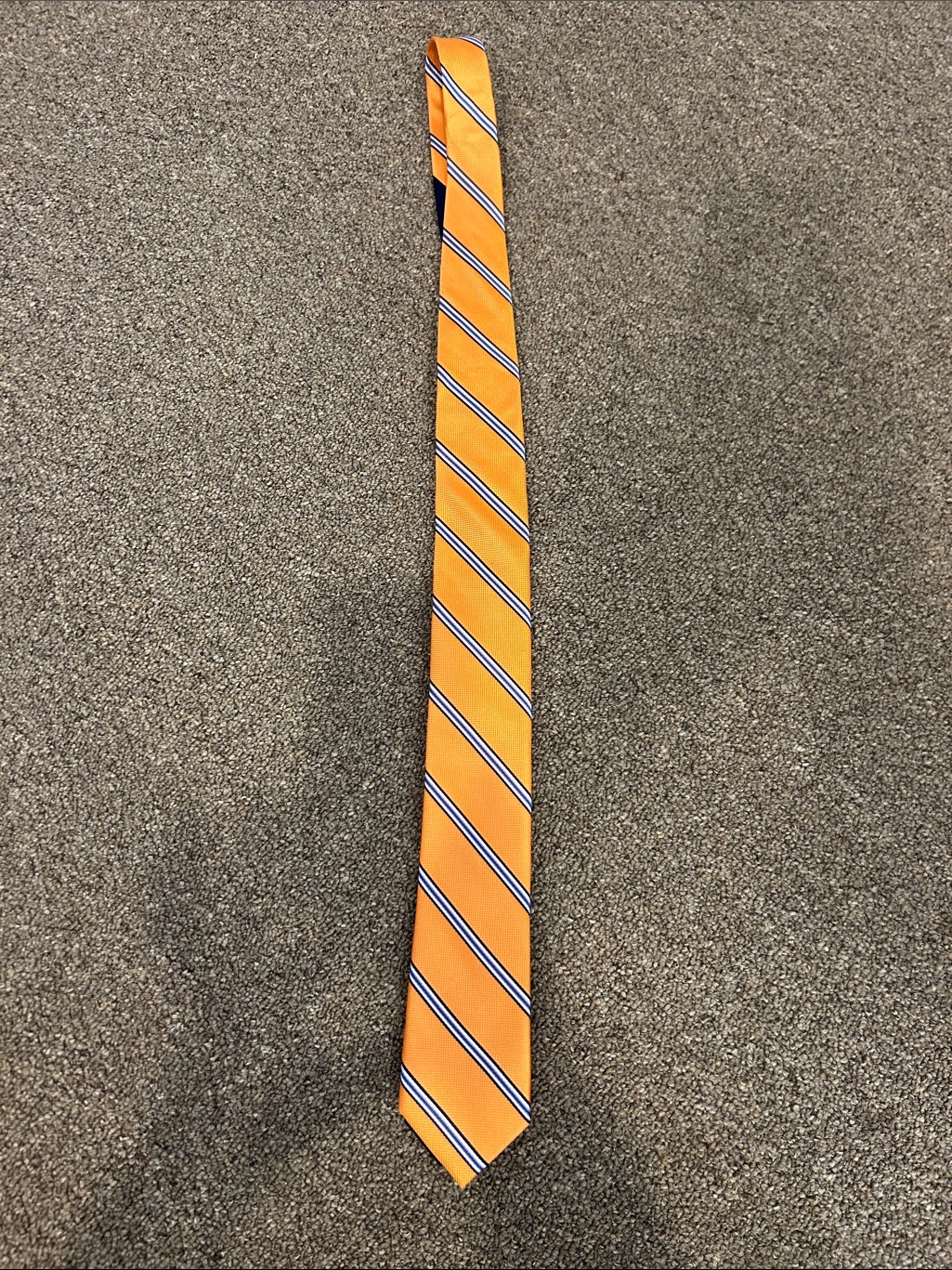 Tommy Hilfiger Orange Diagonal Stripe Silk Tie With Navy  White Accents